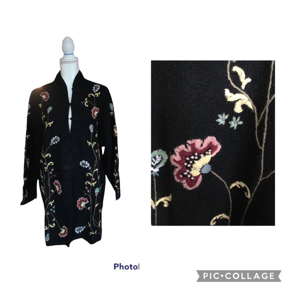 Embroidered Boiled Wool Coat - Picture 2 of 4
